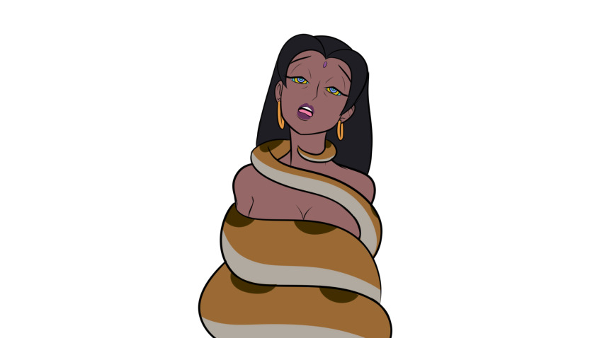 black_hair cleavage coils dark_skin disney earrings femsub kaa kaa_eyes katsiika long_hair nude open_mouth shanti's_mother sleepy snake spiral_eyes the_jungle_book toongenio