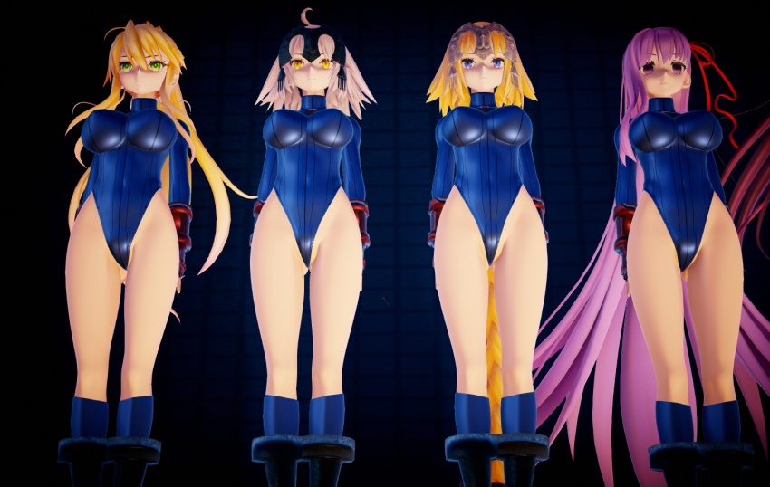 3d ahoge artoria_pendragon bb_(fate/extra_ccc) blonde_hair blue_eyes boots braid capcom empty_eyes expressionless fate/grand_order fate_(series) female_only femsub fingerless_gloves gloves green_eyes hair_ornament hat jeanne_alter jeanne_d'arc_(fate) large_breasts leotard long_hair mmd multiple_girls multiple_subs orange_hair pink_eyes ponytail purple_hair ribbon ryona.rar scathach_(fate/grand_order) shadaloo_dolls short_hair socks standing standing_at_attention street_fighter tie very_long_hair yellow_eyes