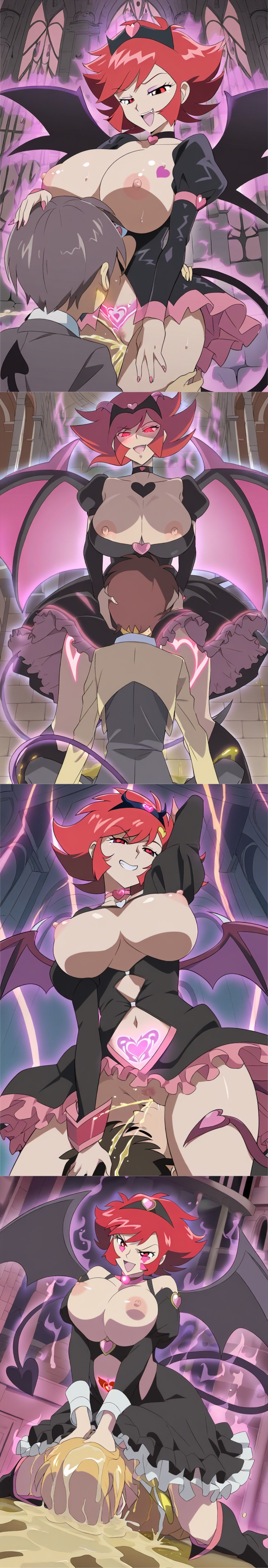 ai_art alternate_costume breasts_outside corruption cutey_honey cutey_honey_(series) femdom malesub seinarumizuwomotomete sitting_on_face succubus urination