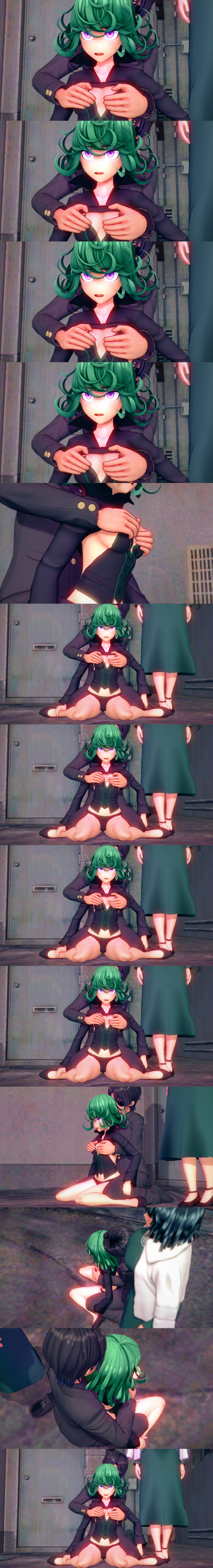 absurdres black_hair breast_grab clothed dollhouse empty_eyes expressionless femsub fubuki_(one_punch_man) green_hair groping maledom multiple_girls multiple_subs one_punch_man panties pink_eyes sequence short_hair sisters sitting standing standing_at_attention tatsumaki_(one_punch_man) underwear