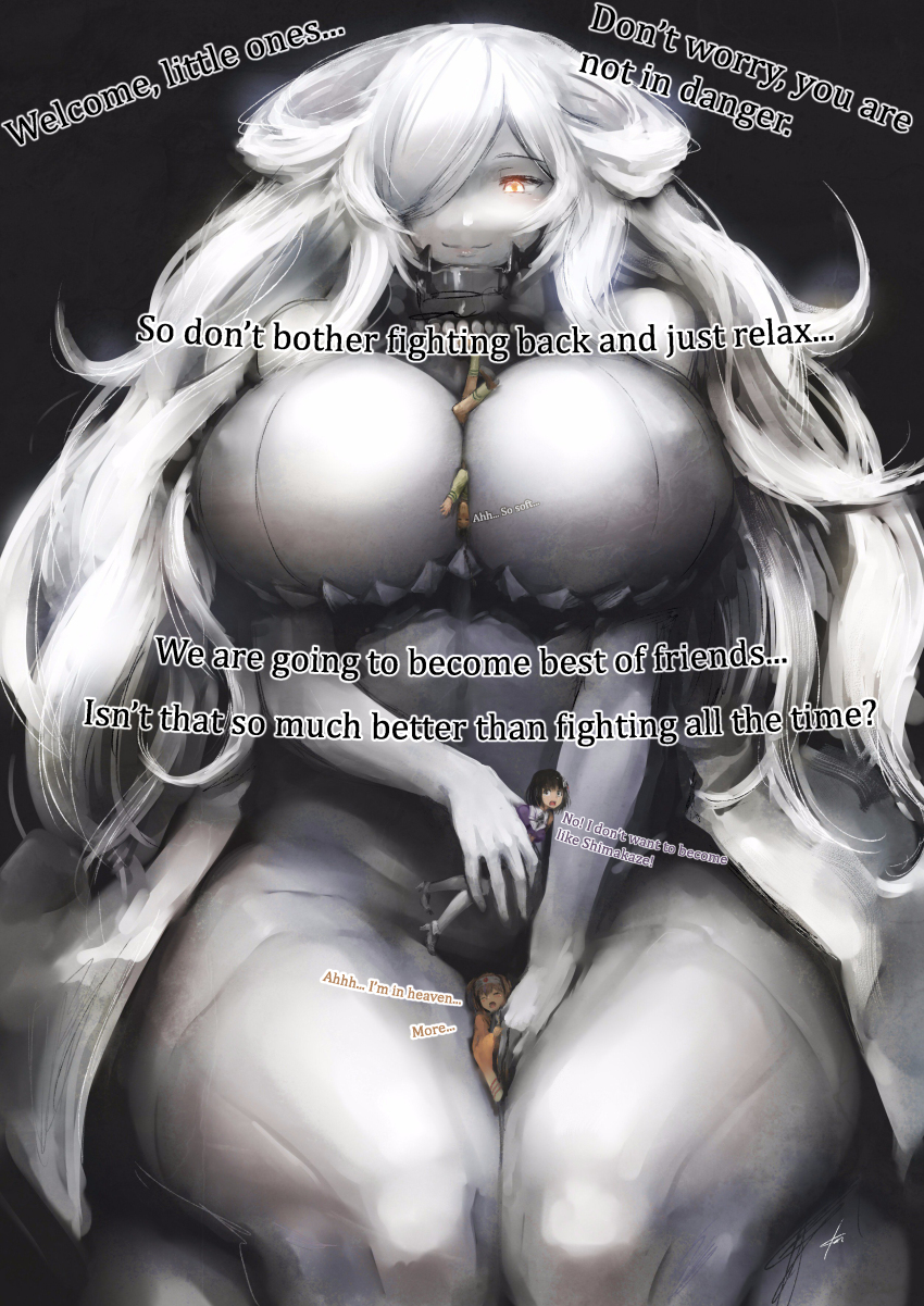 absurdres breasts caption caption_only ebizome femdom giantess haguro_(kantai_collection) happy_trance hiryuu_(kantai_collection) huge_breasts hypnotic_breasts hypnotic_massage kantai_collection kitakami_(kantai_collection) large_breasts manip smile t323_(manipper) text yuri