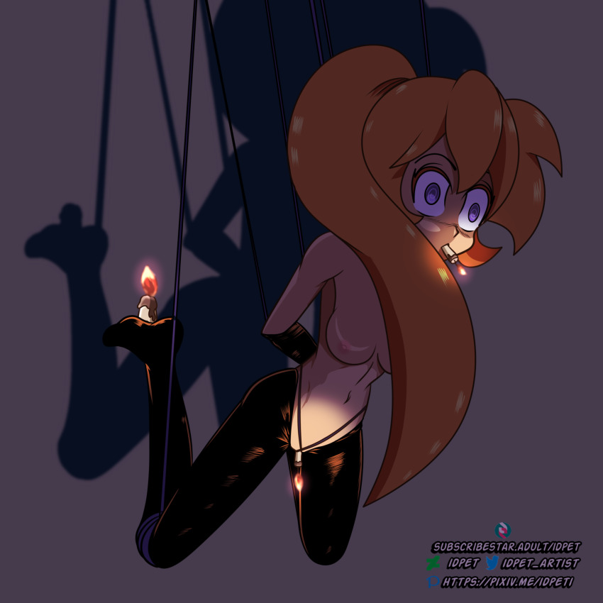 athena_(madjacks) candle clothed_exposure empty_eyes expressionless hanging_down human_furniture idpet latex nude spiral_eyes