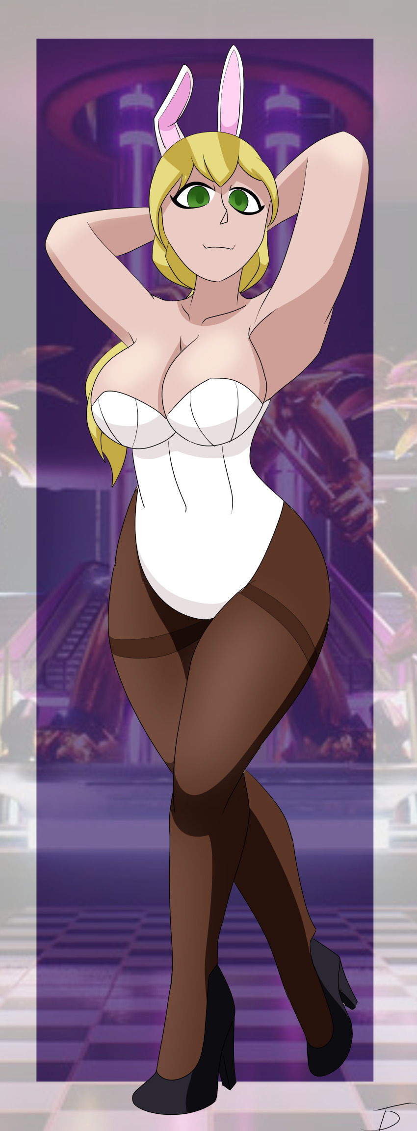 absurdres blonde_hair bottomless breasts bunny_ears bunny_girl bunnysuit empty_eyes female_only femsub five_nights_at_freddy's five_nights_at_freddy's:_security_breach green_eyes happy_trance high_heels large_breasts long_hair the_us_doctor vanessa_(five_nights_at_freddy's)