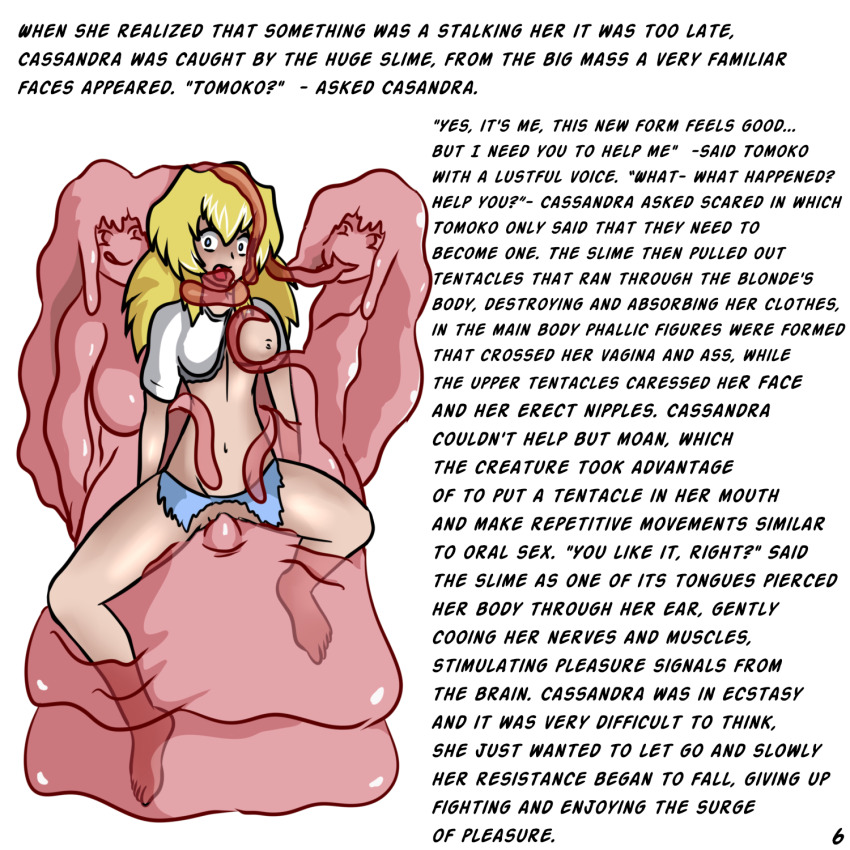 absorption anal black_hair blonde_hair bottomless brain_injection breasts female_only femdom femsub goo_girl idpet monster_girl nude one_breast_out parasite pussy sex slime tentacle_in_mouth tentacles text topless transformation vaginal