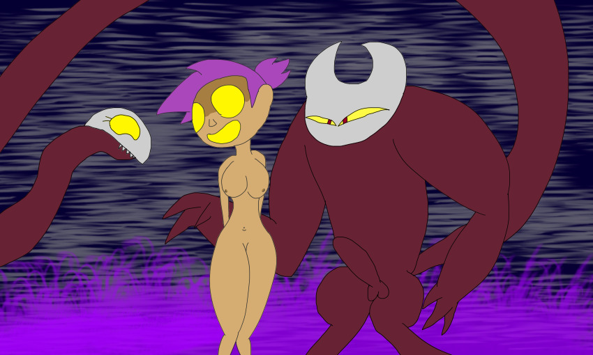 absurdres bottomless breasts enid_(ok_ko) femsub glowing glowing_eyes happy_trance hypnotic_eyes hypnotic_tail monster monster_boy nude ok_k.o.!_let's_be_heroes penis simple_background snake tail tcross topless
