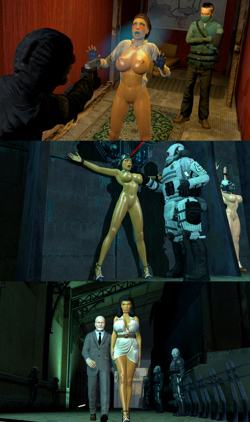 3d altered_perception alternate_costume alyx_vance bare_shoulders beam beard black_hair blush bottomless breasts business_suit cleavage collar collarbone comic dominatrix dress enemy_conversion erect_nipples expressionless femsub fingerless_gloves glasses gun half-life_2 high_heels huge_breasts humiliation hypnotic_eyes hypnotic_gas hypnotized_dom maledom mask metrocop navel netorare nude open_mouth overwatch_elite scelusnizer short_hair standing_at_attention tech_control tomboy topless unaware wallace_breen weapon wide_hips