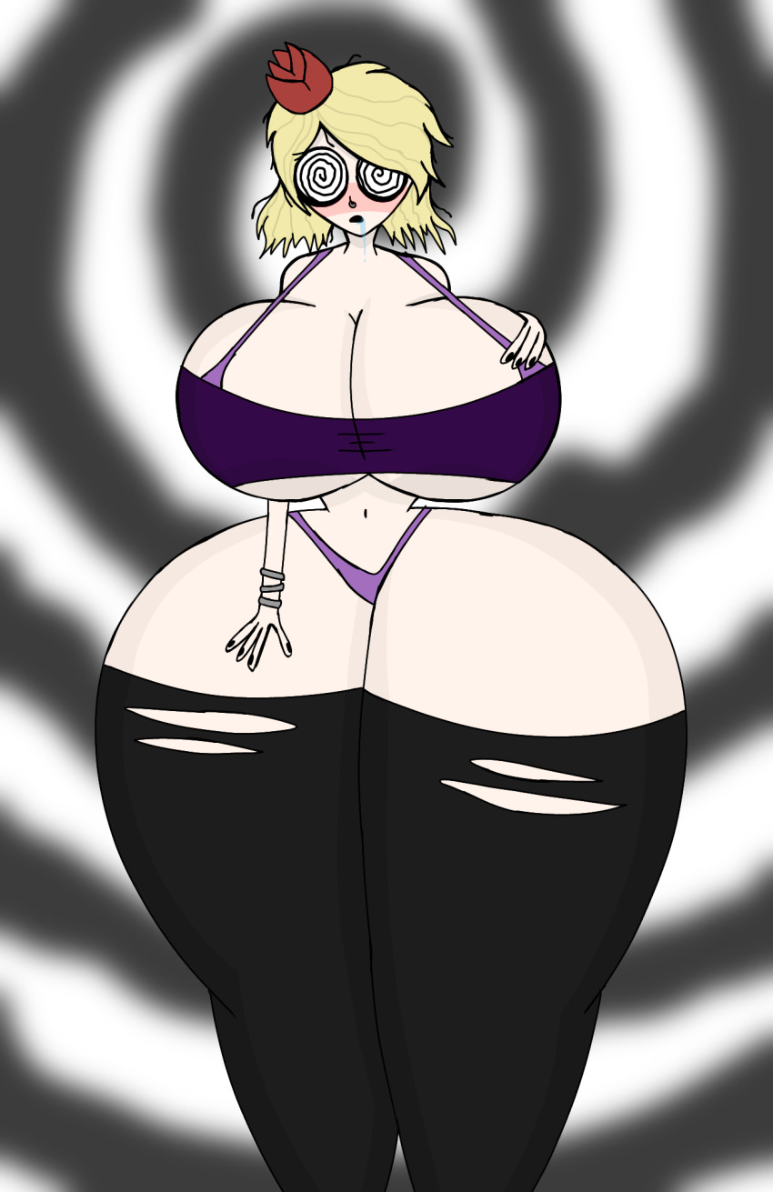 ass_expansion blonde_hair breast_expansion don't_starve drool femsub goth hypnotic_eyes nose_ring stalkertube thick_thighs thighhighs tight_clothing wendy_(don't_starve)