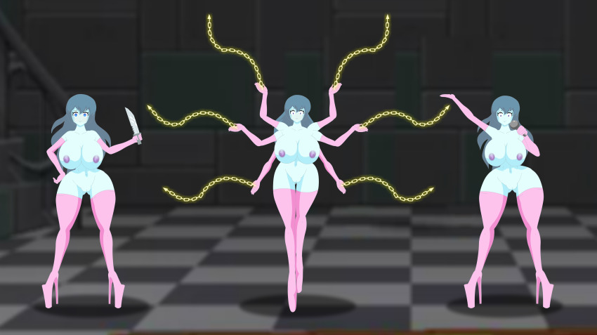 absurdres ass boots bottomless breasts empty_eyes femdom femsub ghost ghost_girl gloves knife large_ass large_breasts nipples nude pussy spooky's_jump_scare_mansion spooky_(spooky's_jump_scare_mansion) topless weapon winxtang