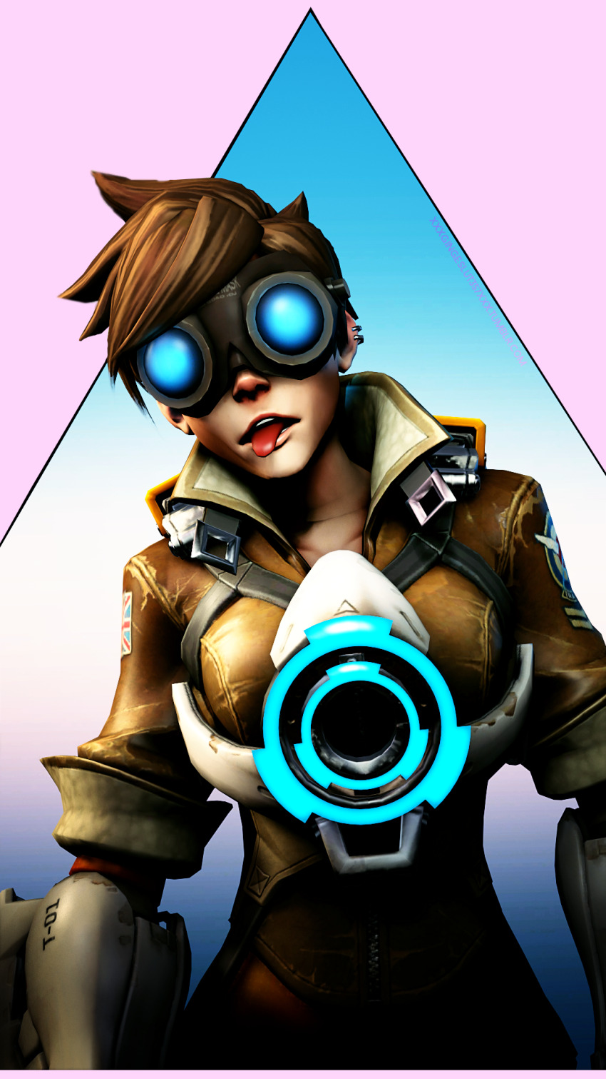 3d brown_hair dazed drool empty_eyes female_only femsub goggles happy_trance hypnotic_accessory open_mouth overwatch short_hair  solo source_filmmaker tech_control tongue tongue_out tracer western xxxgingeslut357xxx
