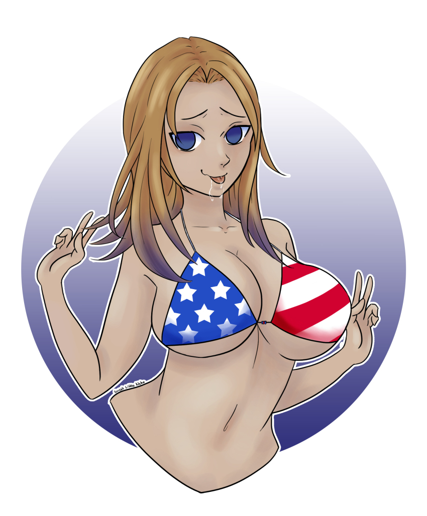 bikini blonde_hair breasts dazed drool female_only femsub happy_trance large_breasts multicolored_hair navel percy_jackson_&_the_olympians sadie_kane scalesandspirals_(manipper) smile solo sweetlittleneko swimsuit tongue tongue_out