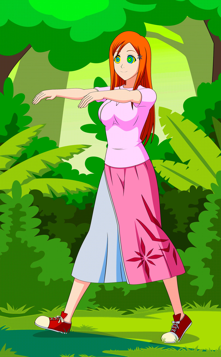 absurdres animated animated_eyes_only animated_gif bleach clothed female_only femsub happy_trance ivatent_(manipper) jimryu kaa_eyes long_hair orange_hair orihime_inoue skirt sneakers zombie_walk