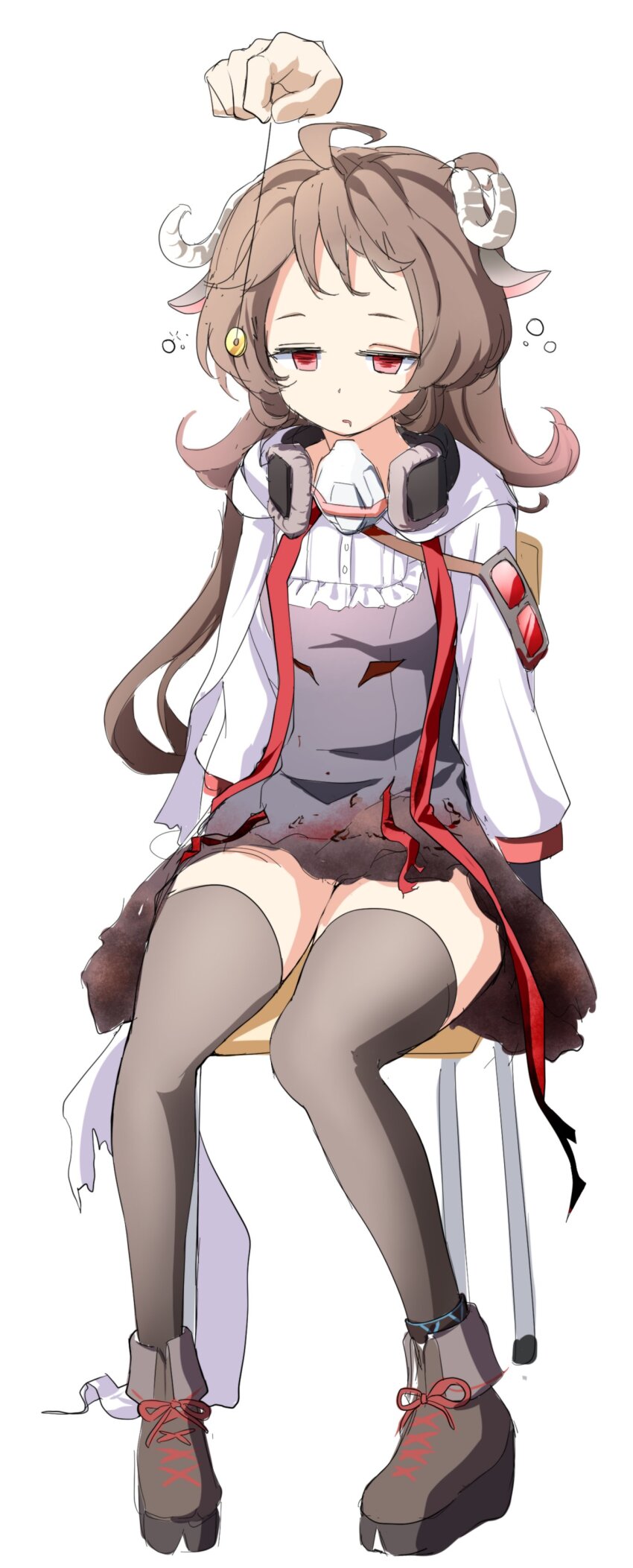 arknights brown_hair chair coin dazed empty_eyes etlabsotwe eyjafjalla_(arknights) femsub horns pendulum sitting