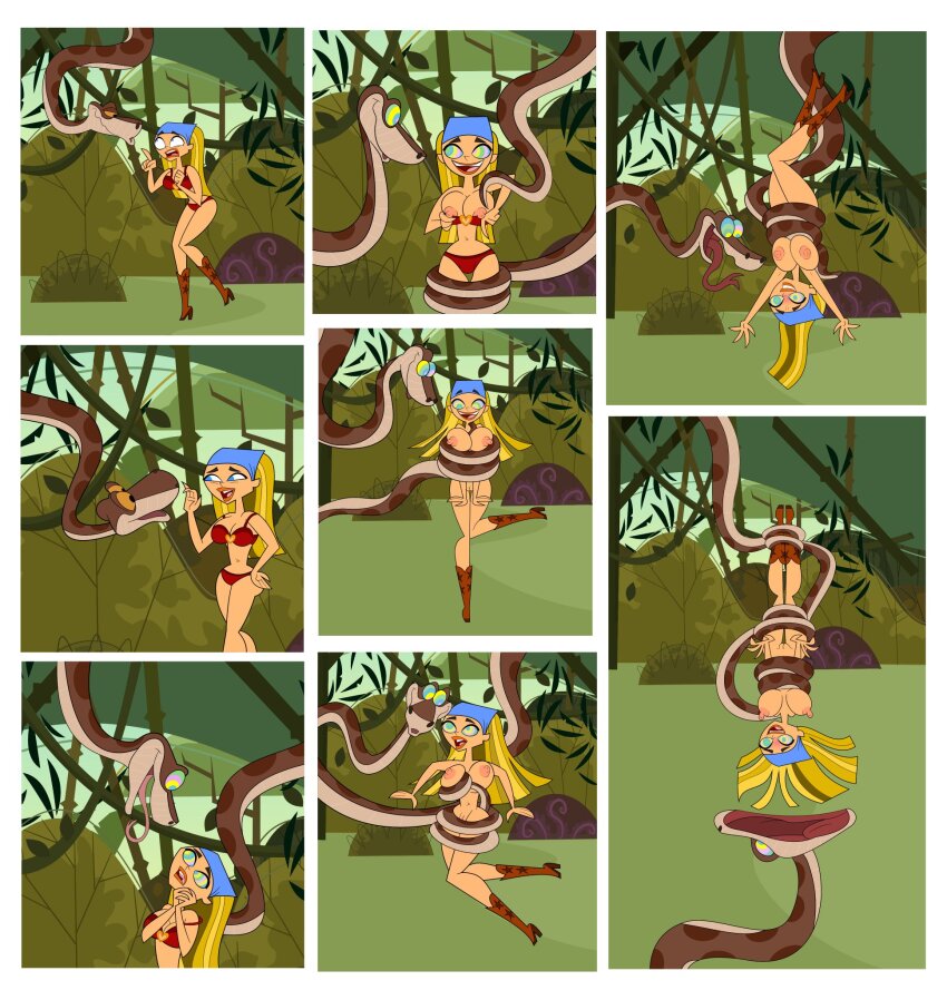 anti_noty blonde_hair boots bottomless bra breasts coils comic disney femsub hanging_breasts hanging_down hypnotic_eyes imminent_vore kaa kaa_eyes lindsay_(total_drama) long_hair maledom nipples nude panties pussy snake the_jungle_book topless total_drama underwear
