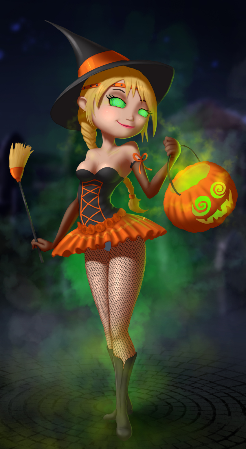 14-bis absurdres astrid_hofferson blonde_hair dreamworks female_only femsub halloween happy_trance hat how_to_train_your_dragon hypnotic_accessory jack_o'_lantern long_hair ponytail pumpkin spiral_eyes story symbol_in_eyes witch witch_hat