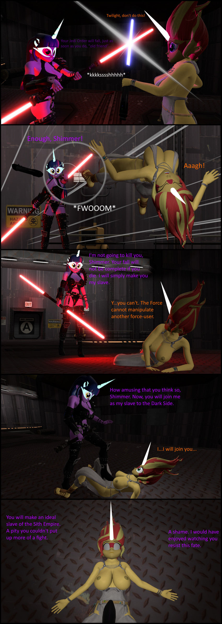 3d absurdres breasts comic corruption dazed empty_eyes equestria_girls erect_nipples expressionless female_only femdom femsub horns jedi_mind_trick kombatchampion large_breasts long_hair multicolored_hair my_little_pony nipples open_mouth purple_hair smile star_wars straight-cut_bangs sunset_shimmer text twilight_sparkle western whitewash_eyes