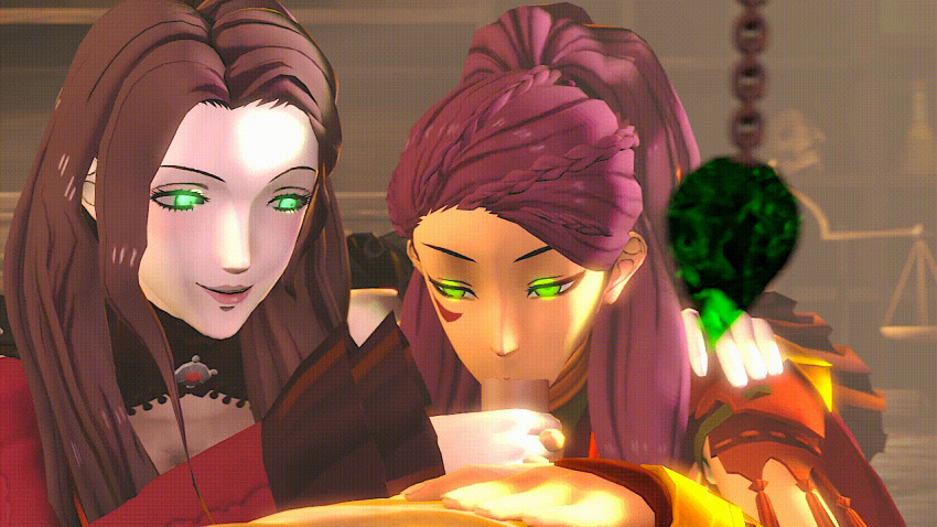 3d amateurthrowaway animated animated_gif breasts brown_hair cleavage clothed crystal dorothea_arnault earrings fellatio femsub fire_emblem fire_emblem_three_houses glowing glowing_eyes green_eyes happy_trance jewelry large_breasts long_hair magic maledom nintendo open_mouth pendulum penis petra_macneary sex source_filmmaker tongue