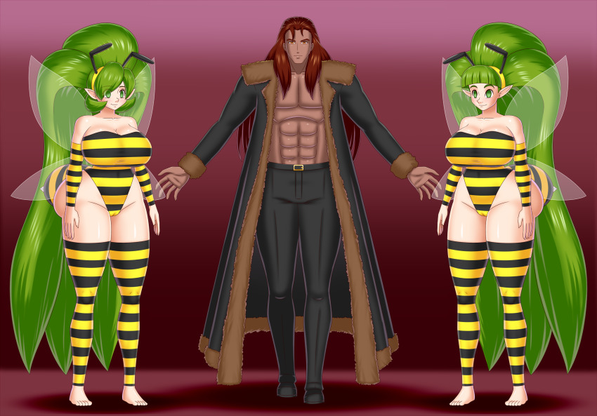 antenna bee_girl bee_suit bluebullpen breasts brown_eyes brown_hair bug_girl cleavage fado femsub great_fairy green_eyes green_hair happy_trance henry_d._damien_(shadowprince50) large_breasts maledom nintendo ocarina_of_time saria smile the_legend_of_zelda wings