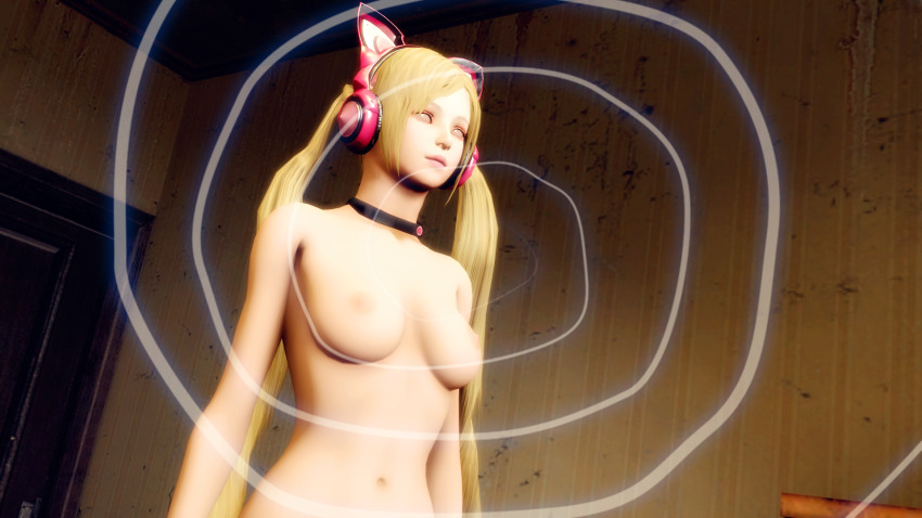 3d bandai_namco cleavage collar erect_nipples expressionless female_only femsub headphones large_breasts lucky_chloe solo source_filmmaker tech_control tekken video_game white_eyes whitewash_eyes wufan870203