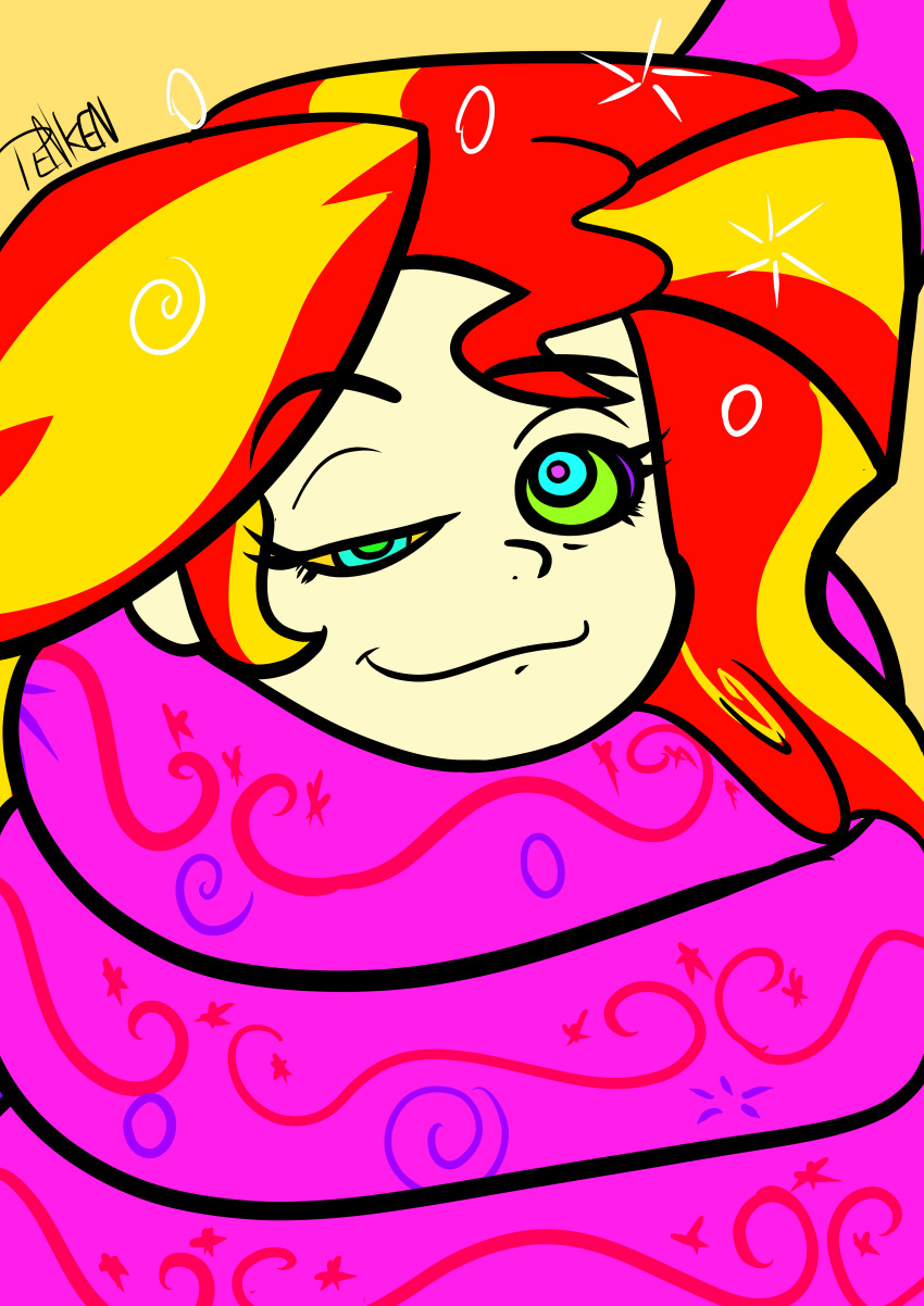 absurdres coils equestria_girls female_only femsub happy_trance hypnotic_eyes kaa_eyes long_hair multicolored_hair my_little_pony penken sunset_shimmer