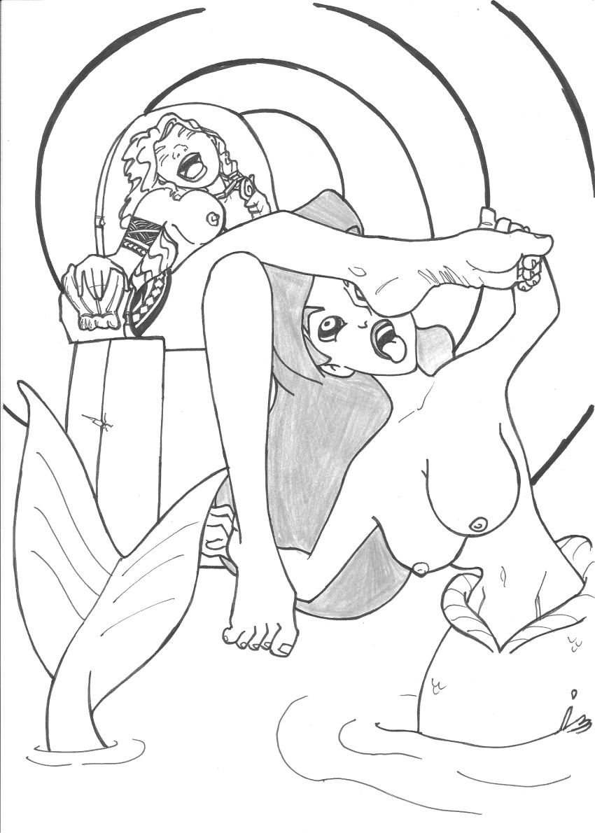 ariel barefoot breasts dirtydisneykink disney feet female_only femdom femsub fish_girl foot_licking foot_worship licking mermaid moana moana_(movie) multiple_girls open_mouth princess ring_eyes sketch symbol_in_eyes the_little_mermaid tongue tongue_out topless