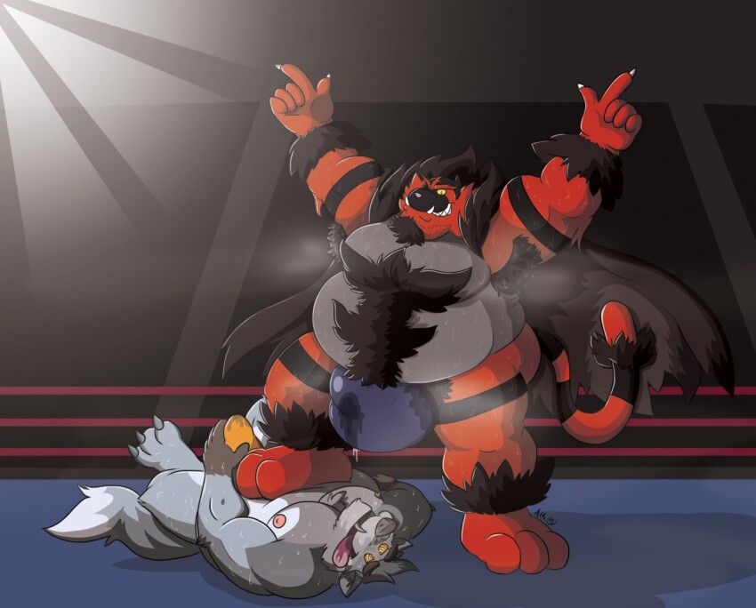 air_(artist) bulge chubby furry happy_trance hypnotic_smell incineroar kaa_eyes lying male_only maledom malesub muscle_boy nintendo pokemon precum smell stepped_on sweat thong tiger_boy tongue tongue_out topless underwear werewolf wrestling yaoi