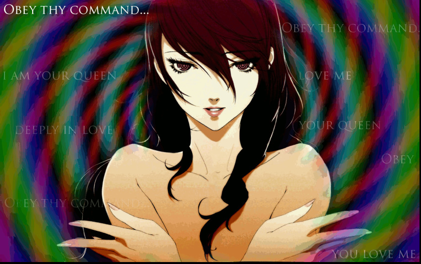 animated animated_eyes_only animated_gif bottomless danni68_(manipper) femdom hypnotic_eyes long_hair looking_at_viewer manip mitsuru_kirijo nude persona_(series) persona_3 pov pov_sub red_hair ring_eyes text topless