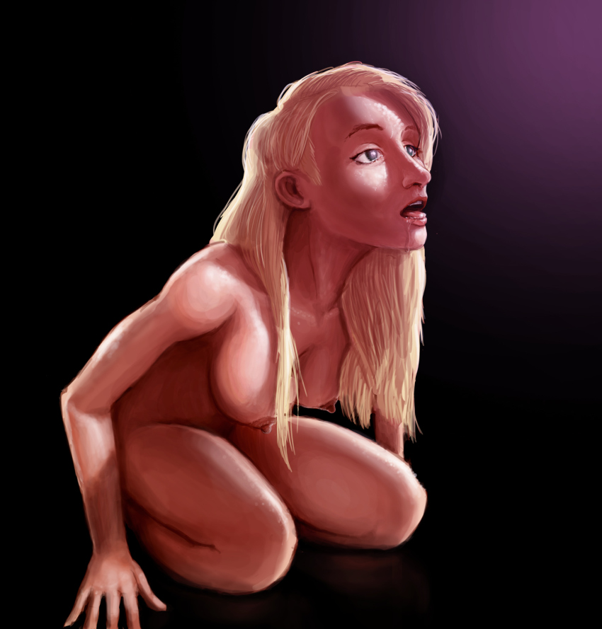 blonde_hair bottomless breasts dazed drool empty_eyes erect_nipples expressionless harry_potter_(series) large_breasts long_hair luna_lovegood neverm1nd nipples nude open_mouth tongue tongue_out topless western