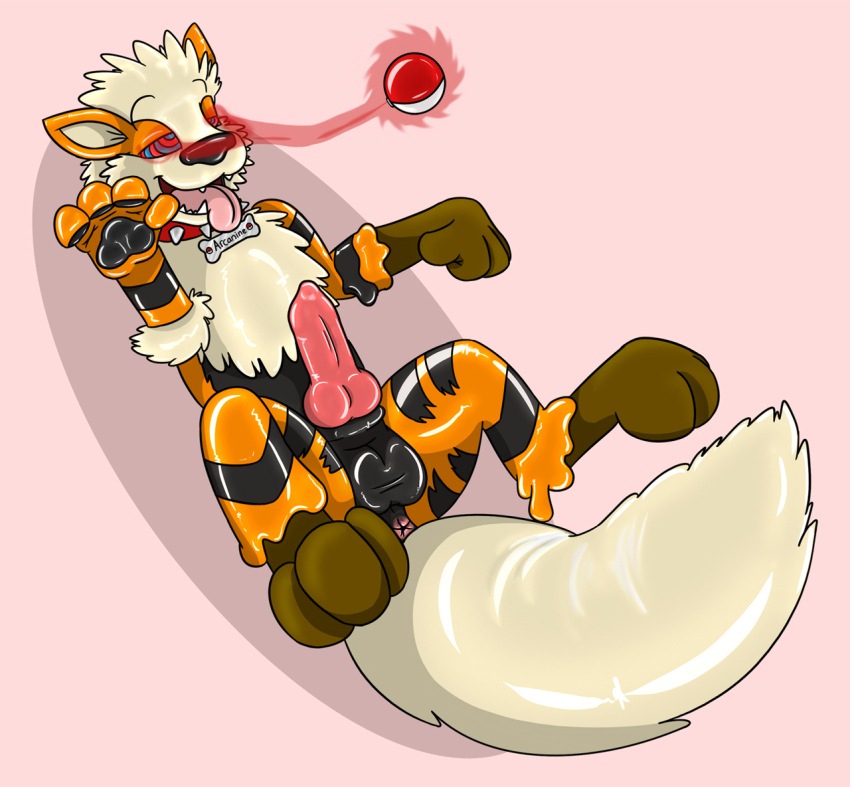 anus arcanine bottomless collar dog_boy erection fox0808 furry happy_trance knotted_penis latex male_only malesub nintendo non-human_penis nude on_back penis pokeball pokemon ring_eyes tongue tongue_out topless transformation
