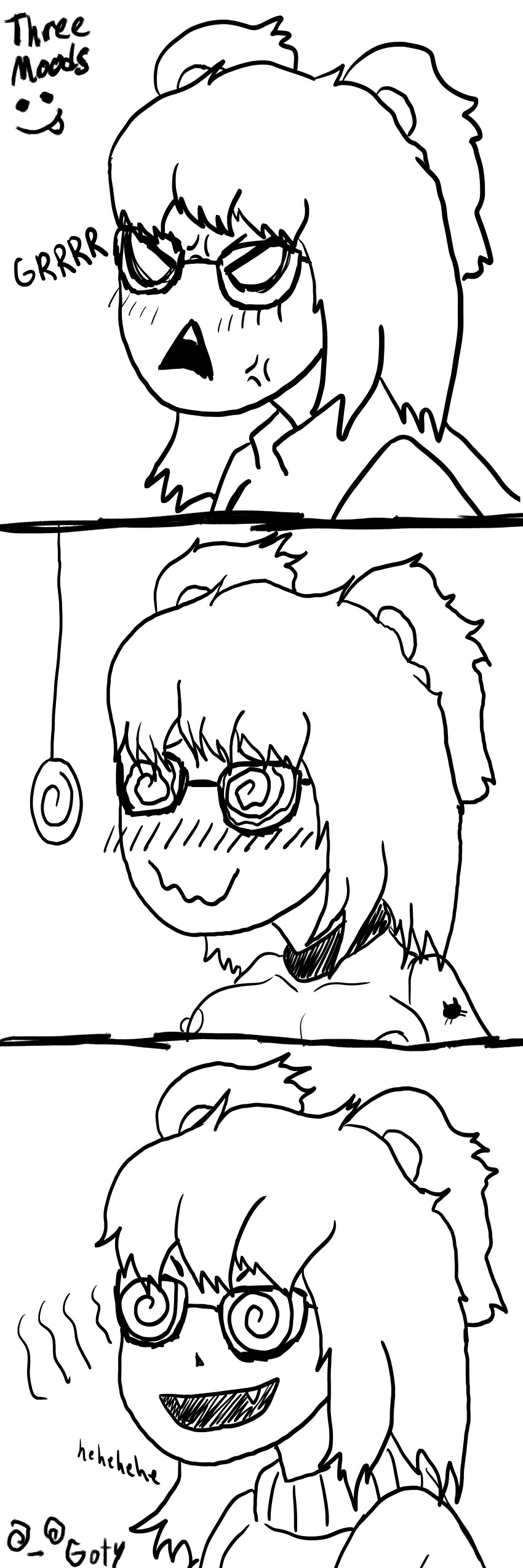 angry blush breasts comic evil_smile female_only femsub glasses happy_trance humor rion_(gotymoment) spiral_eyes tagme text