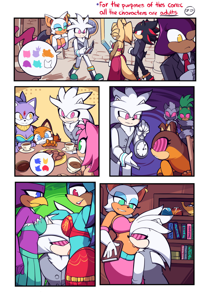 amy_rose belly_worship blaze_the_cat breezie_the_hedgehog butler comic espio_the_chameleon femdom femsub furry genie maledom malesub marine_the_raccoon mindtasker_(colorist) pocket_watch rouge_the_bat silver_the_hedgehog sonic_the_hedgehog_(series) spiral_eyes sticks_the_badger story surge_the_tenrec tangle_the_lemur wave_the_swallow whisper_the_wolf