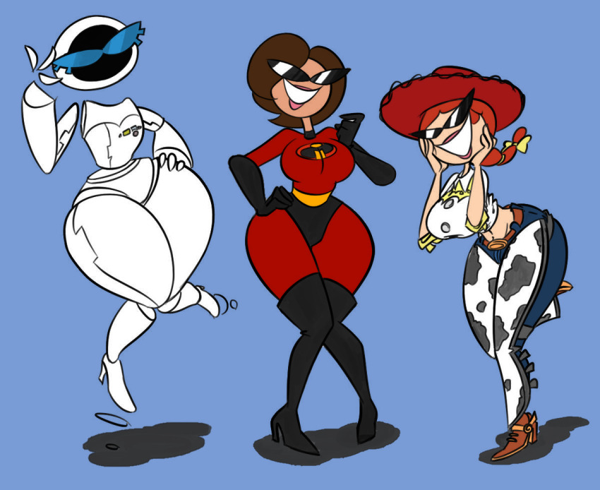 brown_hair disney dollification elastigirl eve_(wall-e) femsub gay_rammy happy_trance helen_parr jessie_(toy_story) knick_knack large_breasts pixar red_hair robot_girl sunglasses sunny_miami tagme the_incredibles toy_story wall-e