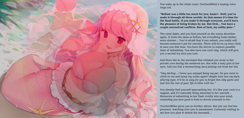 caption caption_only cleavage femdom large_breasts male_pov manip mermaid monster_girl overlordmiles_(manipper) pink_hair pov_sub shiika_yuno text