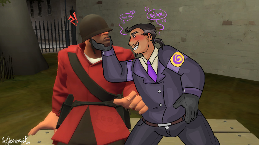 3d blush brown_hair chin_hold confused gmod hypnotic_voice male_only maledom malesub mesmerizer_(mx_driftdrop) mx_driftdrop original resisting sitting smug soldier_(team_fortress_2) speech_bubble tan_skin team_fortress_2