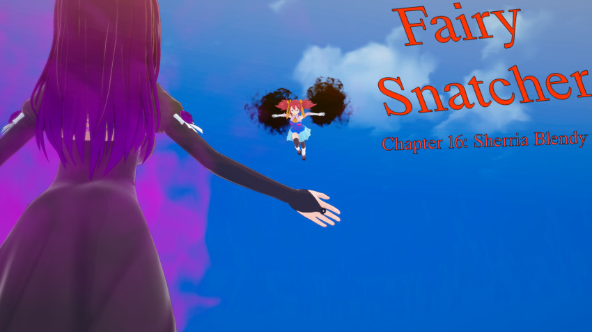 angry aware black_hair blue_eyes clothed cover cyanstargazer english_text fairy_tail female_only long_hair multiple_girls red_hair sherria_blendy text