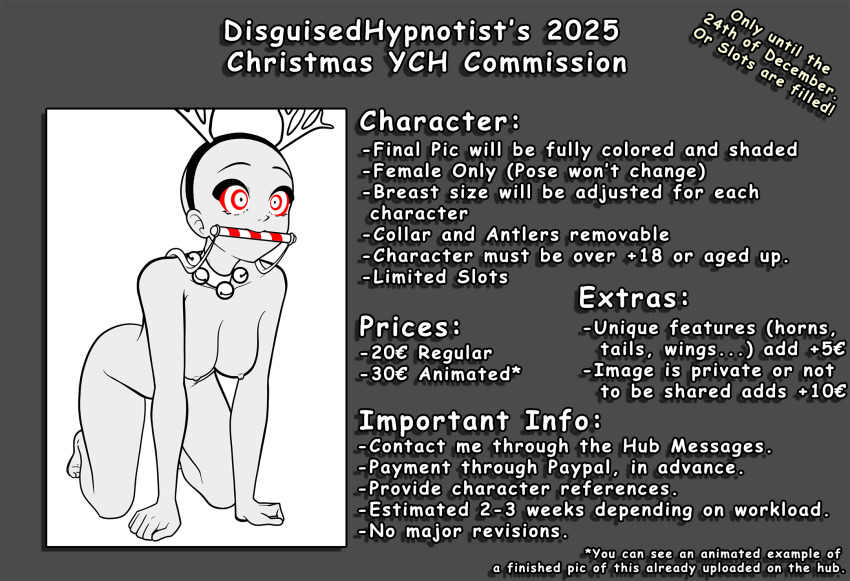 antlers bell_collar candy_cane collar commission_sheet disguised_hypnotist nipples nude ring_eyes tagme text your_character_here