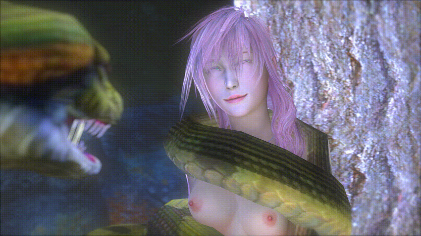 3d amateurthrowaway animated animated_gif bottomless breasts cleavage coils dazed female_only femsub final_fantasy final_fantasy_xiii happy_trance kaa_eyes lightning_farron long_hair nipples nude open_mouth original ring_eyes smile snake source_filmmaker spiral_eyes symbol_in_eyes topless