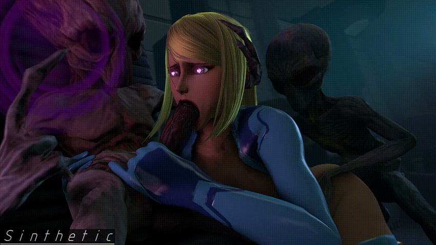 3d alien animated animated_gif blonde_hair bodysuit bottomless breasts clothed fellatio femsub heart heart_eyes hypnotic_fingers long_hair maledom metroid_(series) nintendo nude open_clothes penis ponytail samus_aran sectoid sintheticr18 symbol_in_eyes topless western xcom zero_suit
