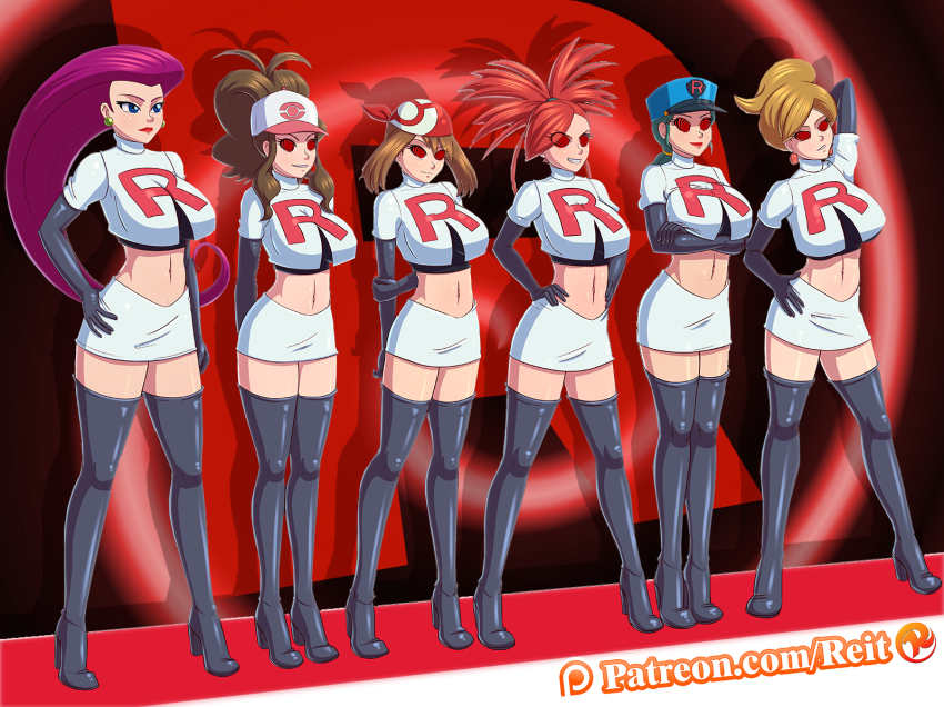 breasts cleavage enemy_conversion evil_smile female_only femdom femsub flannery grima180_(manipper) happy_trance hilda jessie large_breasts long_hair manip may multiple_girls multiple_subs nintendo officer_jenny pokemon pokemon_(anime) pokemon_black_and_white pokemon_ruby_sapphire_and_emerald pokemon_x_and_y professor_juniper reit short_hair smile spiral spiral_eyes standing standing_at_attention symbol_in_eyes team_rocket