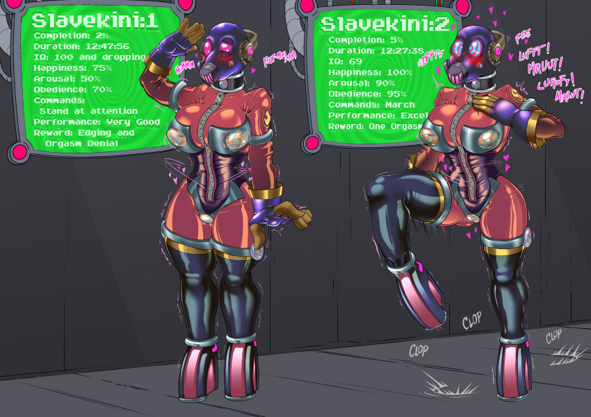 absurdres blush bodysuit boots brain_drain breasts corset femsub gas_mask genderswap gloves happy_trance headphones high_heels hypnotized_walking kaa_eyes kandlin large_breasts latex multiple_subs orgasm_denial pony_play progress_indicator pyro_(team_fortress_2) ring_eyes saluting slavekini smile spiral_eyes standing standing_at_attention swimsuit symbol_in_eyes team_fortress_2 tech_control text thigh_boots western