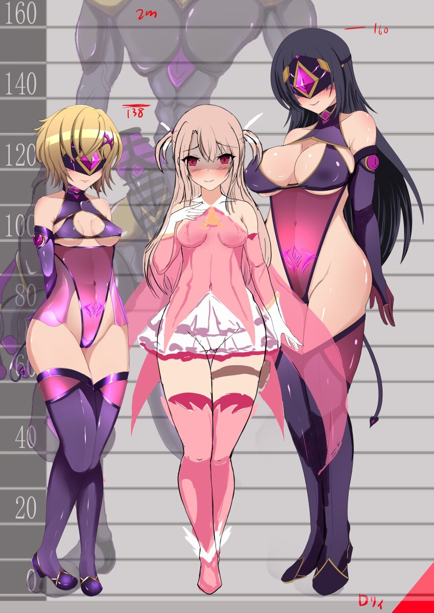 bare_shoulders black_hair blonde_hair blush boots breasts character_request cleavage collar crotch_tattoo empty_eyes erect_nipples erect_nipples_under_clothes fake_tail fate/kaleid_liner_prisma_illya fate_(series) female_only femdom femsub gloves hair_ornament happy_trance heart heart_eyes hypnotized_dom illyasviel_von_einzbern large_breasts leotard lipstick long_hair magical_girl multiple_girls multiple_subs navel opera_gloves red_eyes see-through short_hair smile symbol_in_eyes tail tattoo thigh_boots thigh_gap thighhighs twintails visor wide_hips yui77