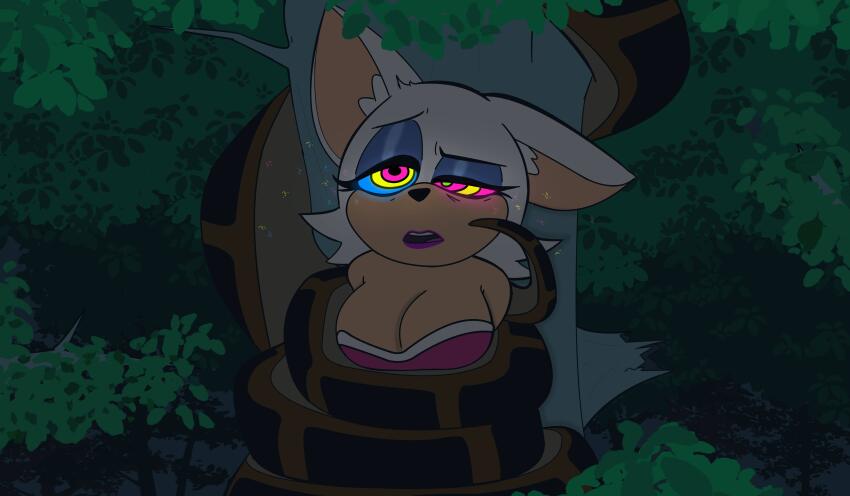 bat_girl cleavage coils colorrings disney femsub furry heavy_eyelids hypnotic_eyes jungle kaa kaa_eyes night open_mouth rouge_the_bat sleepy snake sonic_the_hedgehog_(series) the_jungle_book trees