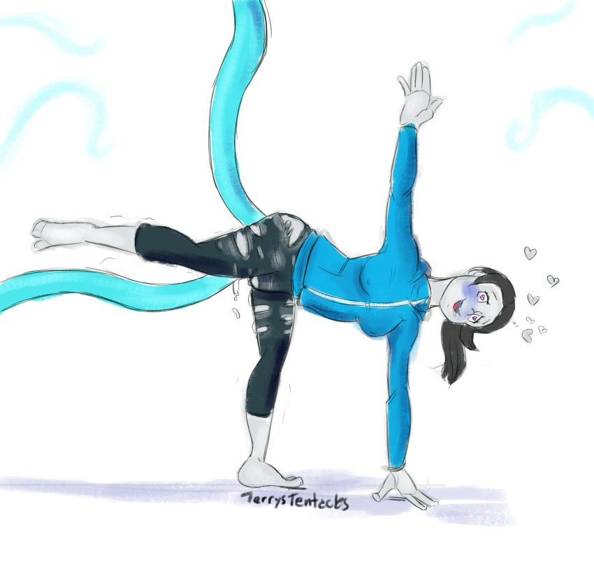 absurdres anal barefoot blush breasts female_only femsub happy_trance heart heart_eyes leggings nintendo sex simple_background symbol_in_eyes tentacle_sex tentacles terrystentacles torn_clothes vaginal wii_fit wii_fit_trainer yoga