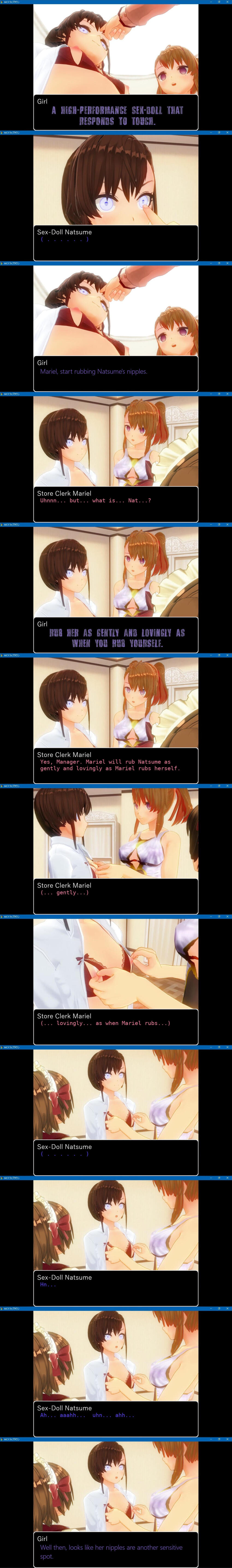 3d absurdres breasts brown_hair comic custom_maid_3d_2 empty_eyes femdom femsub hard_translated kamen_writer_mc lingerie natsume_(mc_trap_town) nipples red_hair small_breasts symbol_in_eyes text translated trigger underwear