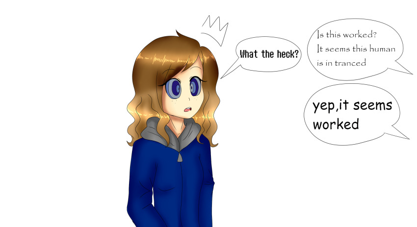 billcipherspuppet blonde_hair blue_eyes breasts crossed_eyes dialogue drool engrish expressionless female_only femsub freckles hoodie kaa_eyes long_hair maledom multiple_boys multiple_doms open_mouth original papyrus_(undertale) sans_(undertale) simple_background solo text transparent_background undertale veronica_draws
