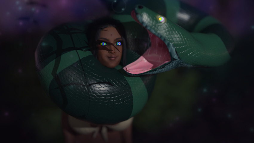 3d black_hair breasts coils dark_skin disney drool fangs femsub happy_trance huge_breasts hypnotic_eyes imminent_vore indian kaa kaa_eyes large_breasts lompich maledom midriff shanti smile snake the_jungle_book
