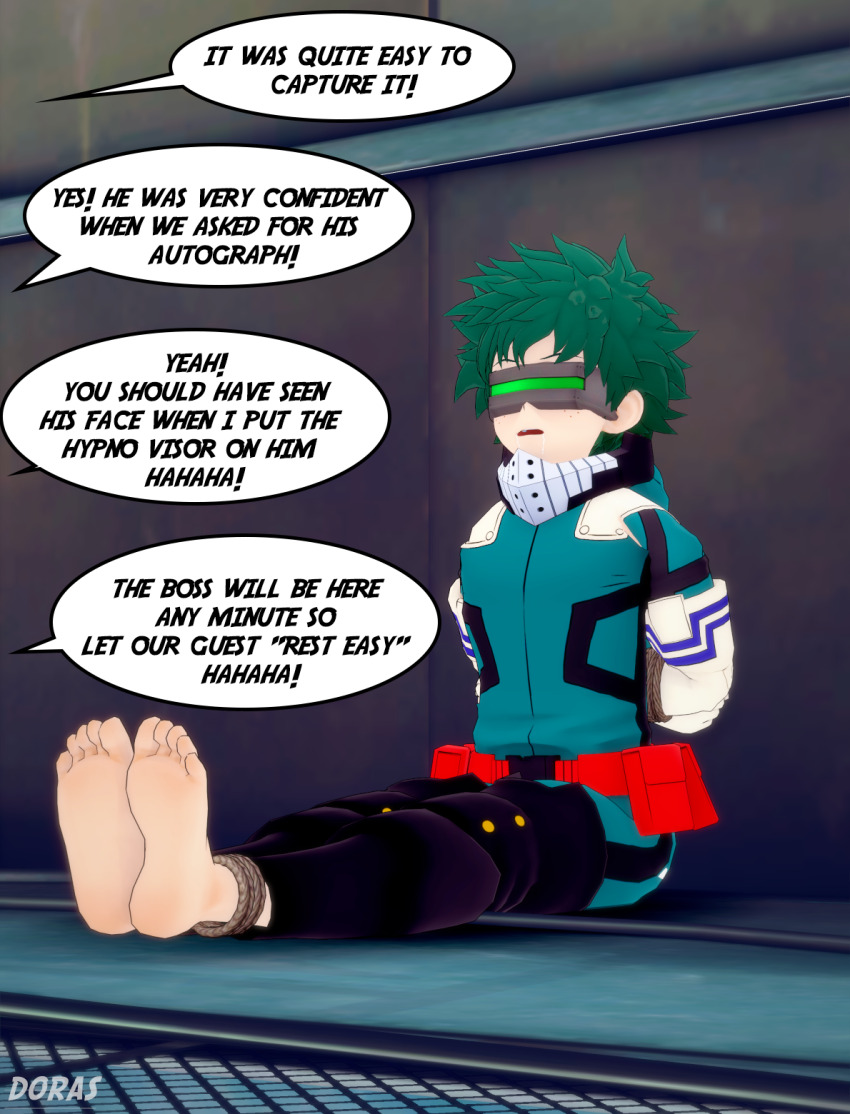 doras_(artist) feet foot_focus izuku_midoriya koikatsu! male_only maledom malesub my_hero_academia suit tech_control visor