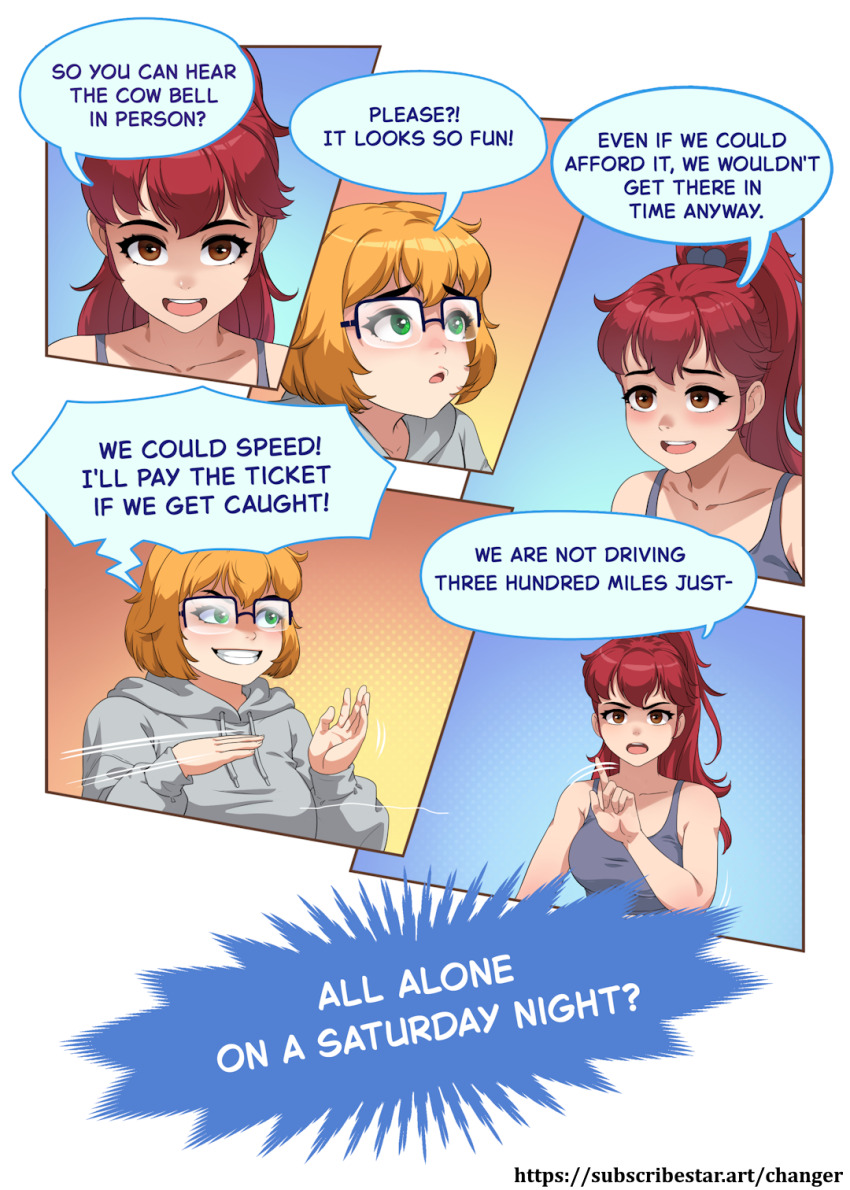 brown_eyes chien_vietnam comic dialogue glasses green_eyes orange_hair original red_hair