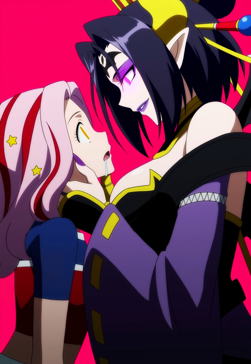 ai_art black_hair digimon drool empty_eyes eyeshadow female_only femdom femsub glowing_eyes hellsing002_(generator) hypnotic_eyes lilithmon makeup mimi_tachikawa multicolored_hair nail_polish pink_hair purple_lipstick smirk standing