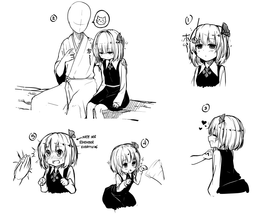 absurdres blush cat_pose clapping coin comic dazed dress empty_eyes etlabsotwe expressionless femsub greyscale happy_trance loli open_mouth pendulum pet_play right_to_left rumia short_hair sitting sketch skirt smile text touhou trance_break