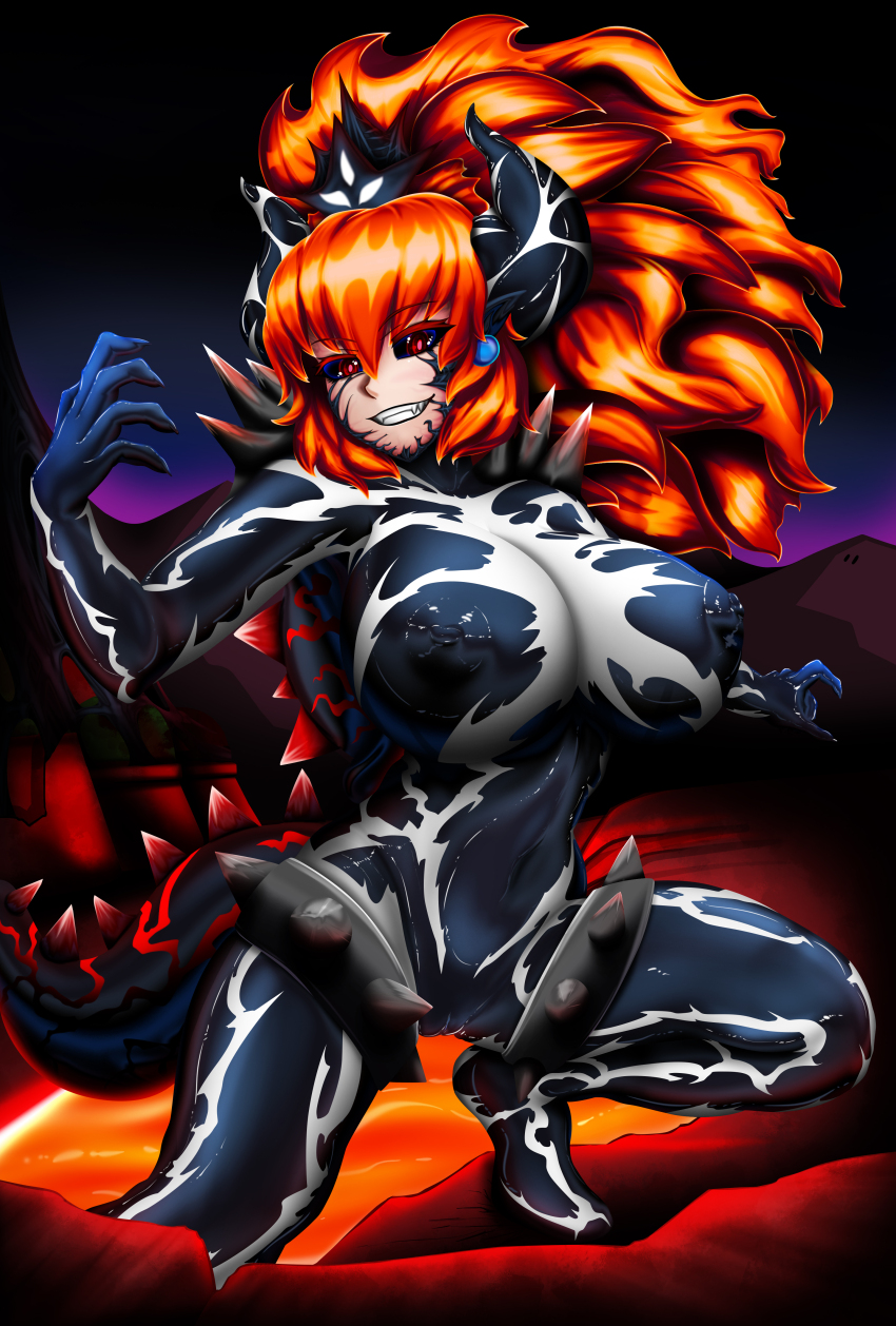 absurdres black_sclera bowsette breasts cleavage cum erect_nipples large_breasts new_super_mario_bros._u_deluxe nintendo red_eyes rikatsuky super_crown super_mario_bros. symbiote